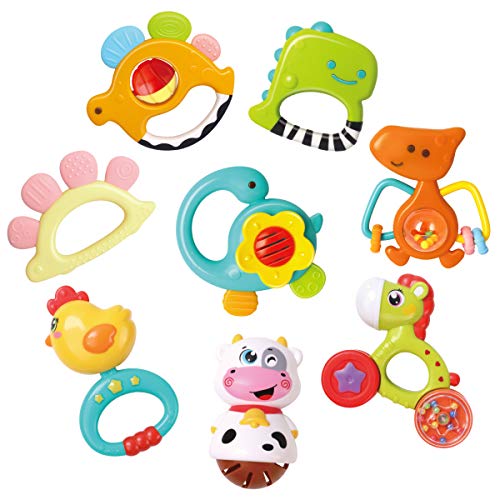 GILOBABY Baby Dinosaur Rattle Teether Shaker Roll Rattle Newborn Early Educational Toys for 3 6 9 12 18 Month Baby Infant Toddler